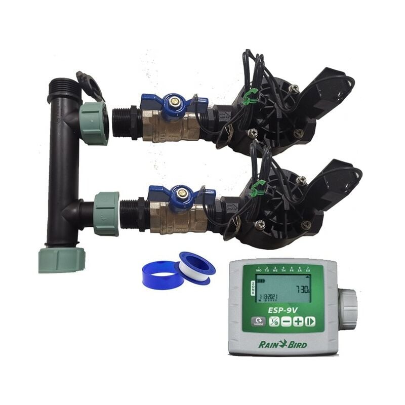 foto del prodotto rain bird sistema di irrigazione automatica 2 zone con programmatore esp 9v elettrovalvole hv 1 9v