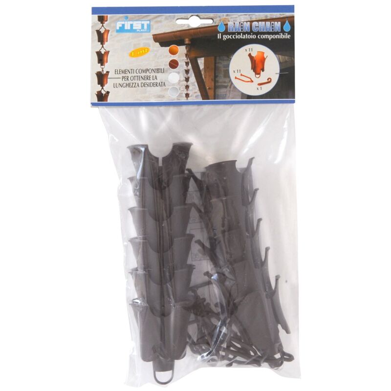foto del prodotto rain1m gocciolatoio componibile catena pluviale, marrone first plast