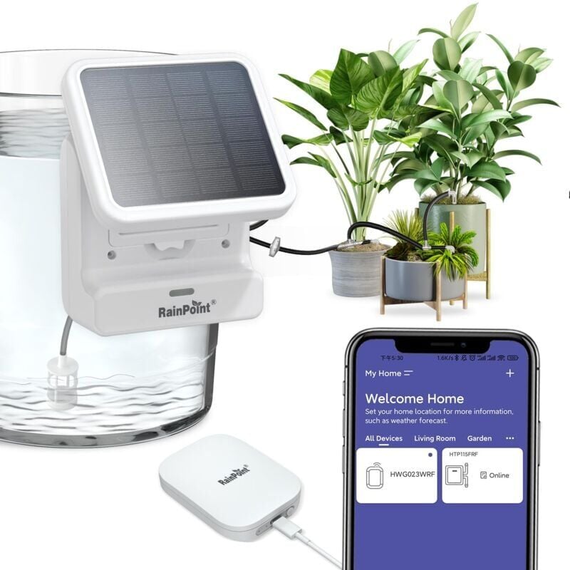 foto del prodotto rainpoint minuterie d arrosage int rieure contr l e par application wi fi, pompe aliment e par panneau solaire, retards de pluie, planification