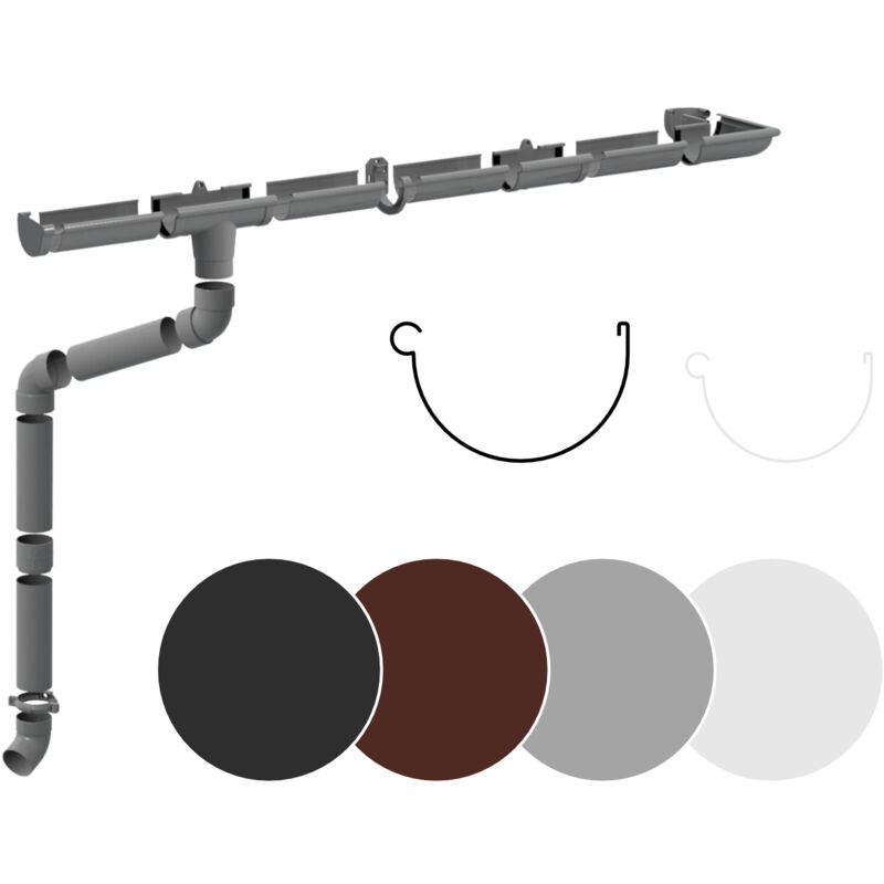 foto del prodotto rainway set completo di grondaie per la pioggia superfici del tetto 100m pvc in 4 colori 130 grigio, set completo 2 metri