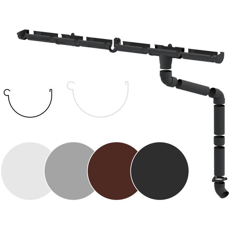 foto del prodotto rainway set completo di grondaie per la pioggia superfici del tetto 100m pvc in 4 colori 90 antracite, set completo 2 metri