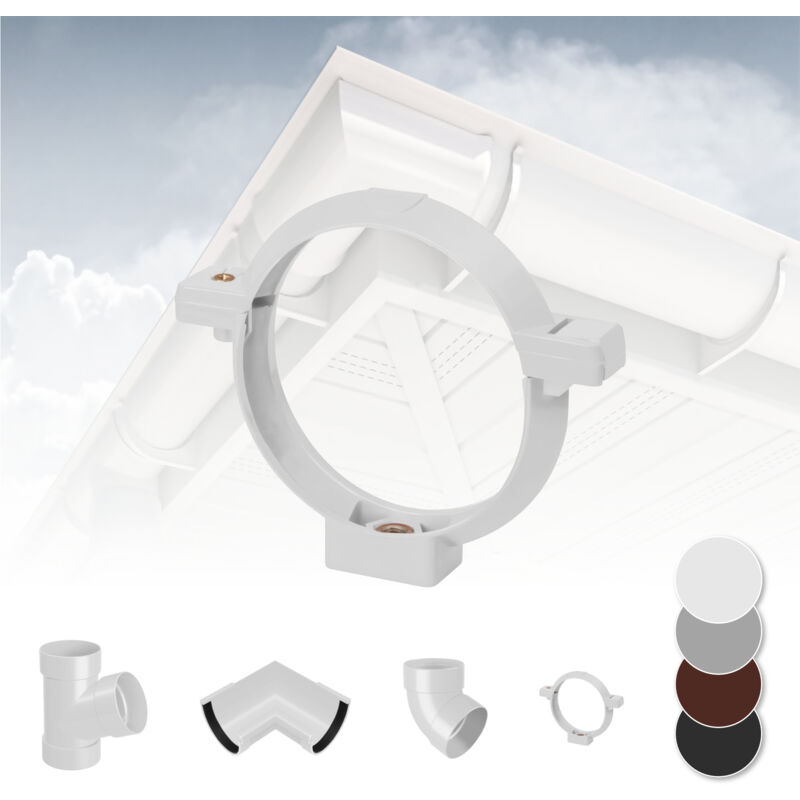 foto del prodotto rainway sistema di grondaie 130mm in plastica pvc, selezione di componenti 130 bianco, morsetto per tubi