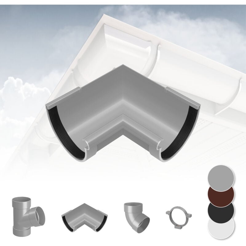 foto del prodotto rainway sistema di grondaie 130mm in plastica pvc, selezione di componenti 130 grigio, angolo interno 90