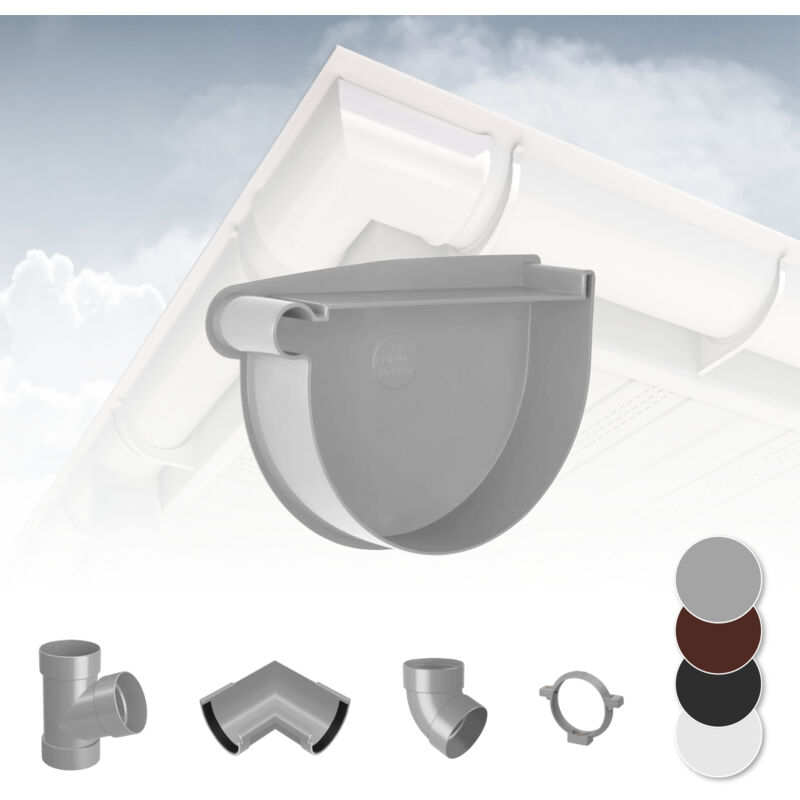 foto del prodotto rainway sistema di grondaie 130mm in plastica pvc, selezione di componenti 130 grigio, tappo del raccordo a sinistra