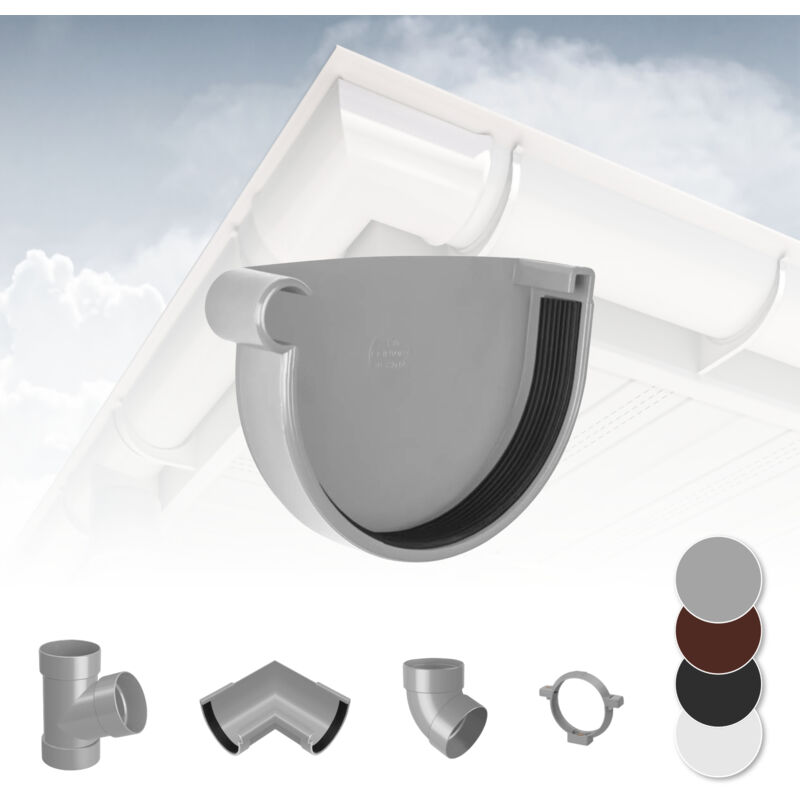 foto del prodotto rainway sistema di grondaie 130mm in plastica pvc, selezione di componenti 130 grigio, tappo di grondaia a sinistra