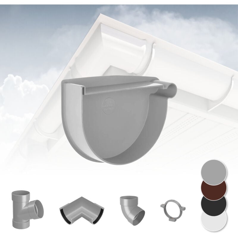 foto del prodotto rainway sistema di grondaie 130mm in plastica pvc, selezione di componenti 130 grigio, tappo terminale del raccordo a destra
