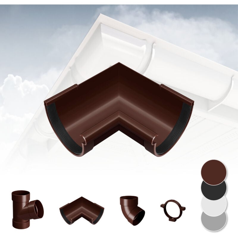 foto del prodotto rainway sistema di grondaie 130mm in plastica pvc, selezione di componenti 130 marrone, angolo interno 90