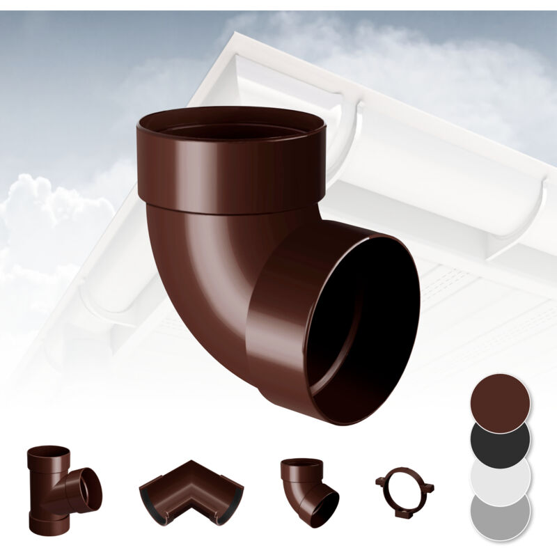 foto del prodotto rainway sistema di grondaie 130mm in plastica pvc, selezione di componenti 130 marrone, curva del tubo 87 doppia