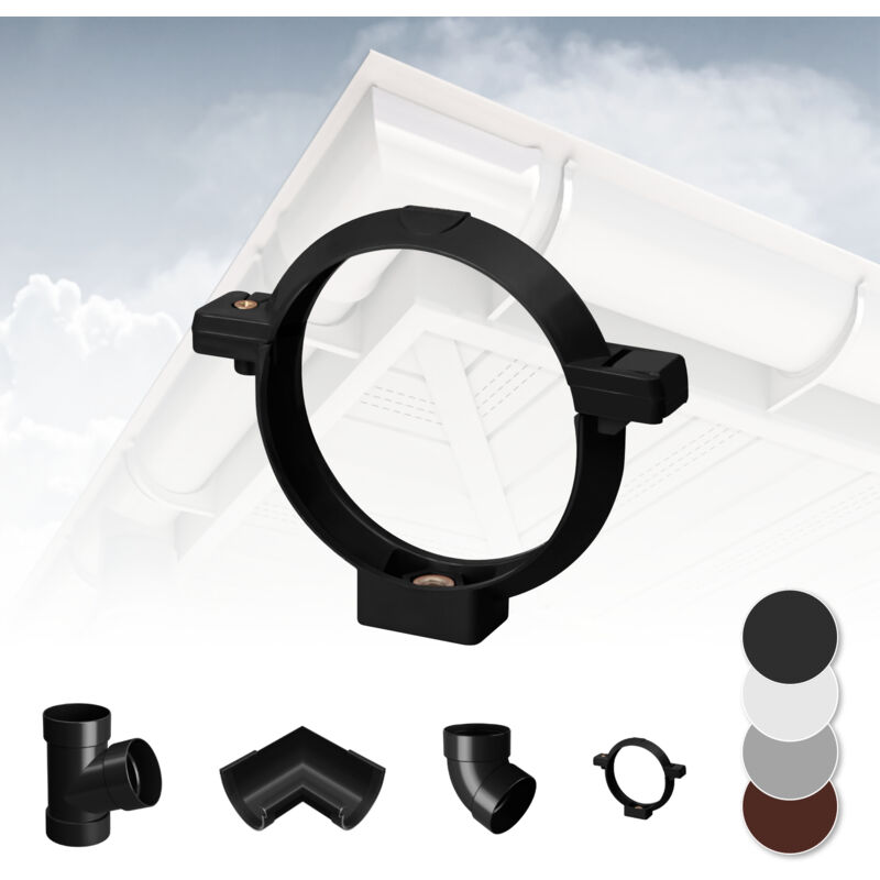 foto del prodotto rainway sistema di grondaie 90mm in plastica pvc, selezione di componenti 90 antracite, morsetto per tubi