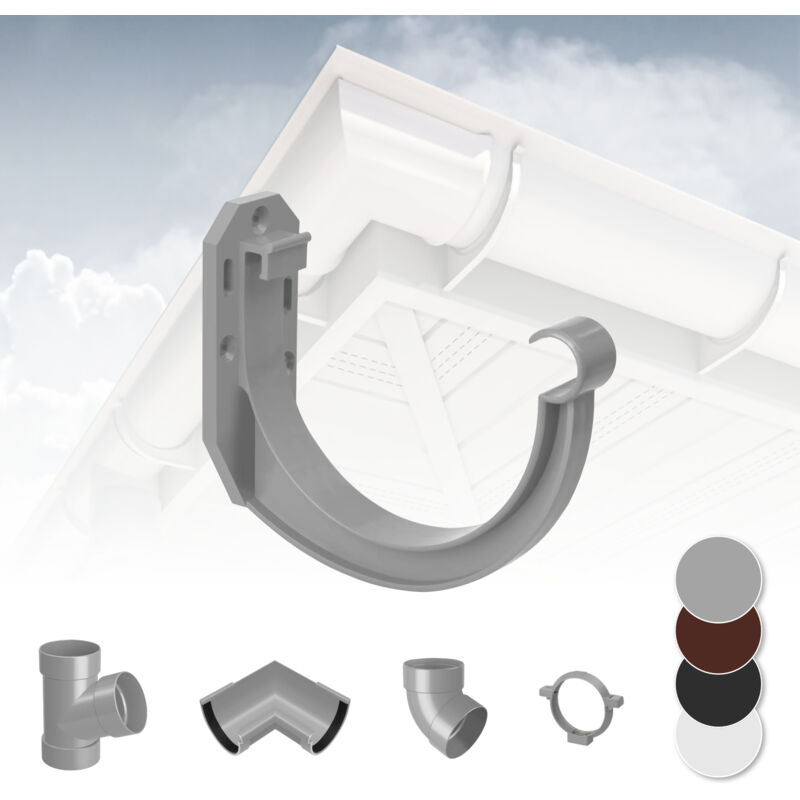 foto del prodotto rainway sistema di grondaie 90mm in plastica pvc, selezione di componenti 90 grigio, staffa per grondaia