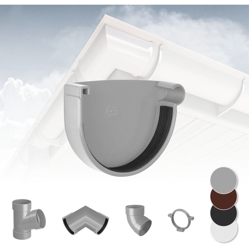 foto del prodotto rainway sistema di grondaie 90mm in plastica pvc, selezione di componenti 90 grigio, tappo di grondaia a destra