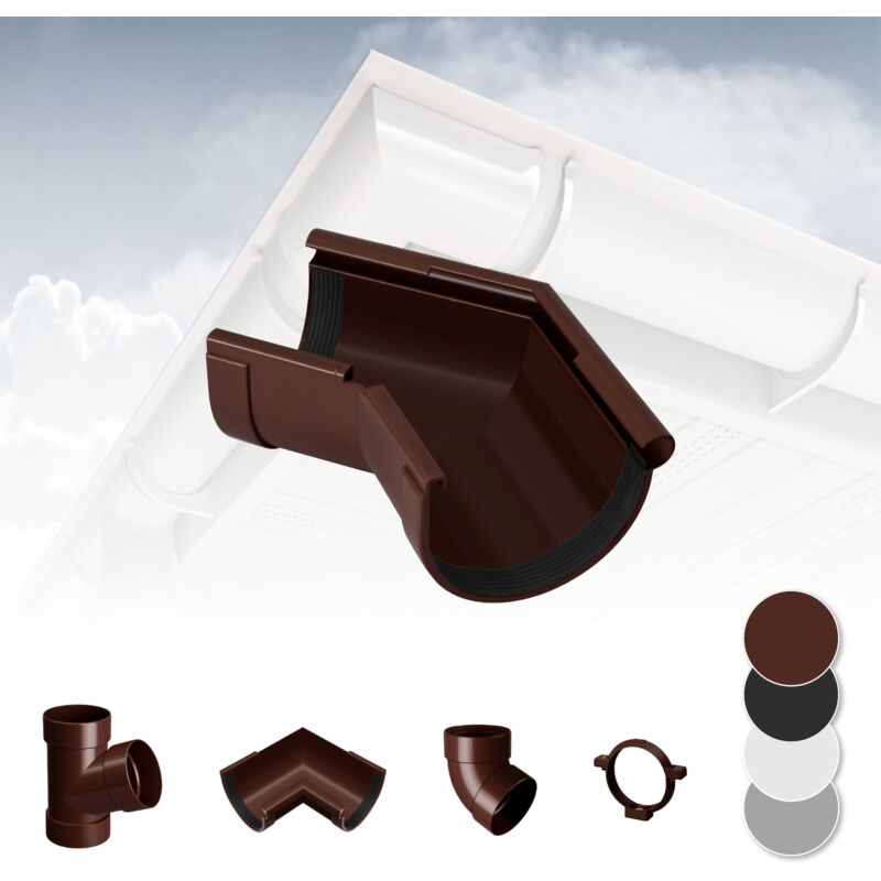 foto del prodotto rainway sistema di grondaie 90mm in plastica pvc, selezione di componenti 90 marrone, angolo esterno 135