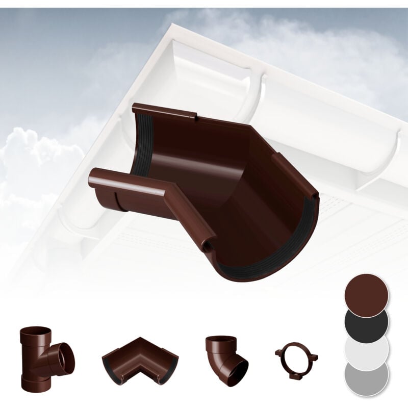 foto del prodotto rainway sistema di grondaie 90mm in plastica pvc, selezione di componenti 90 marrone, angolo interno 135