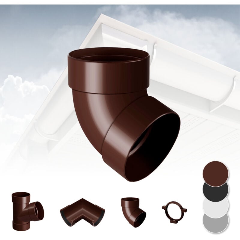 foto del prodotto rainway sistema di grondaie 90mm in plastica pvc, selezione di componenti 90 marrone, curva 67 doppia