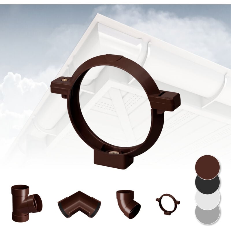 foto del prodotto rainway sistema di grondaie 90mm in plastica pvc, selezione di componenti 90 marrone, morsetto per tubi