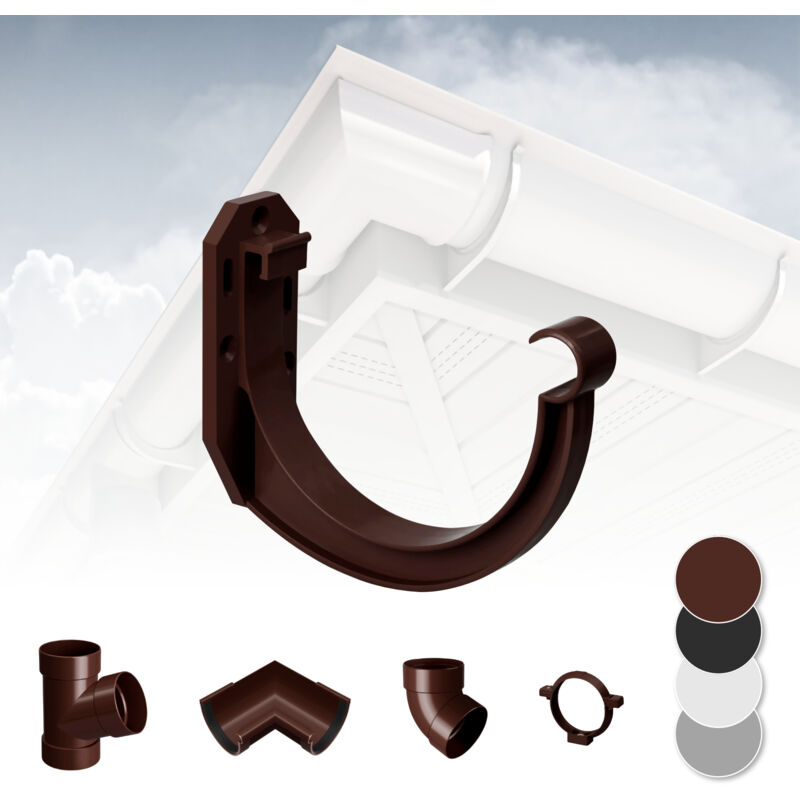 foto del prodotto rainway sistema di grondaie 90mm in plastica pvc, selezione di componenti 90 marrone, staffa per grondaia