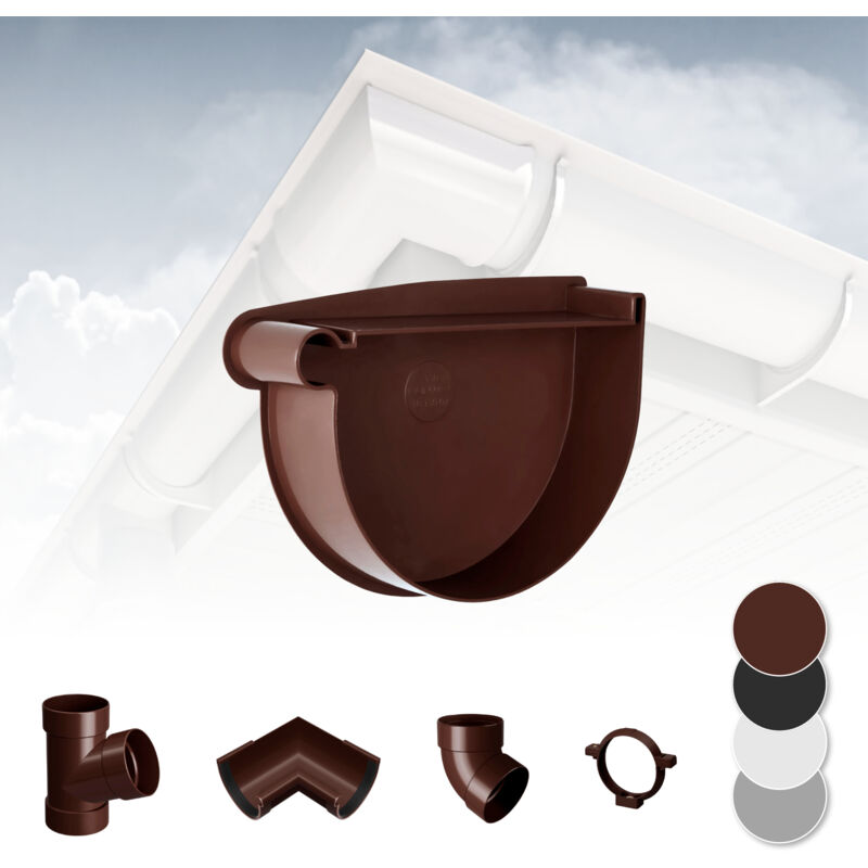 foto del prodotto rainway sistema di grondaie 90mm in plastica pvc, selezione di componenti 90 marrone, tappo del raccordo a sinistra