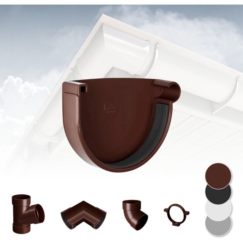 foto del prodotto rainway sistema di grondaie 90mm in plastica pvc, selezione di componenti 90 marrone, tappo di grondaia a destra