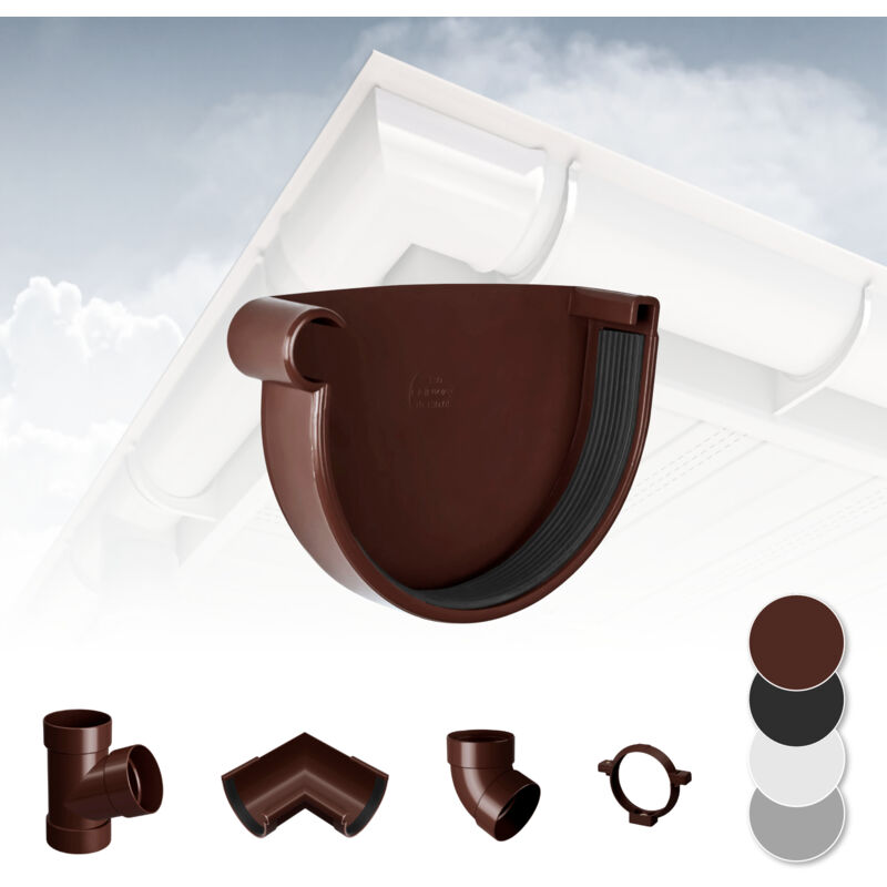 foto del prodotto rainway sistema di grondaie 90mm in plastica pvc, selezione di componenti 90 marrone, tappo di grondaia a sinistra