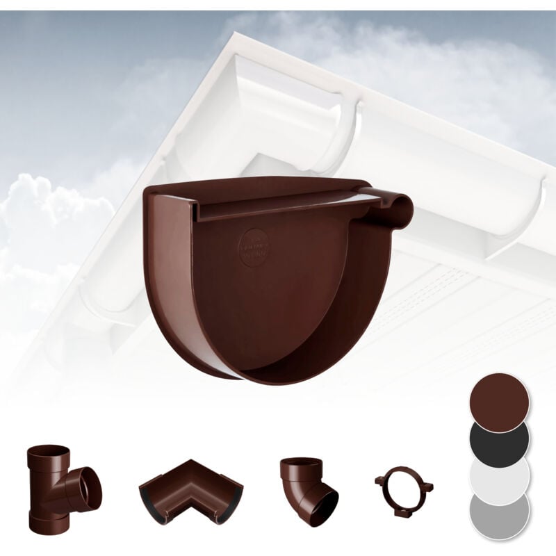 foto del prodotto rainway sistema di grondaie 90mm in plastica pvc, selezione di componenti 90 marrone, tappo terminale del raccordo a destra