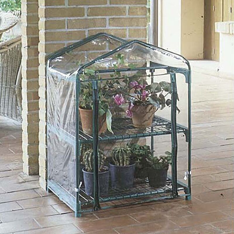 foto del prodotto rama serra da giardino in acciaio 2 ripiani con telo azalea verde