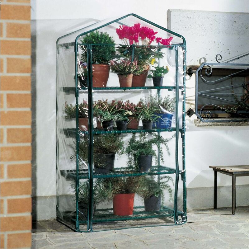 foto del prodotto rama serra da giardino in acciaio 4 ripiani con telo azalea big verde