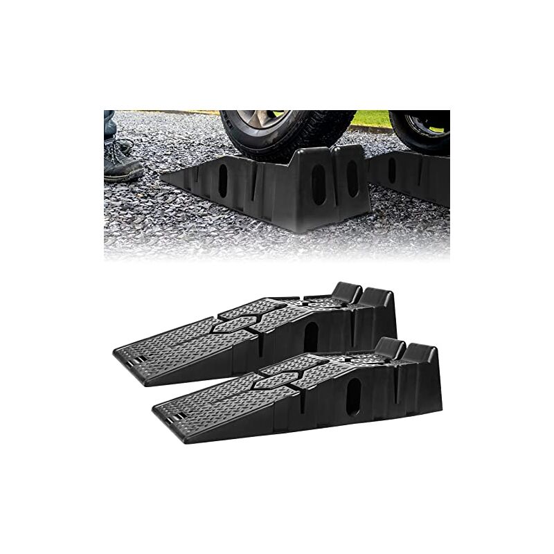 foto del prodotto rampe di accesso rampa di carico in plastica da 2 pezzi set di rampe per auto 90 33 22,5 cm piattaforma per vialetto fino a 2,5 tonnellate di carico