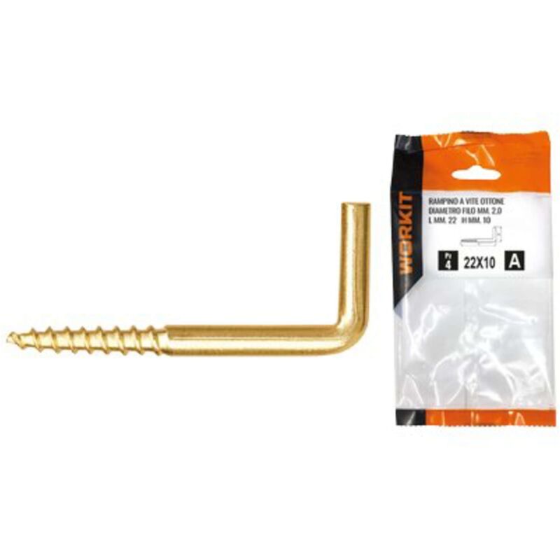 foto del prodotto rampino a vite ottone self workit mod 18x40 mm 30x14x3,0 cf pz 4 5 confezione