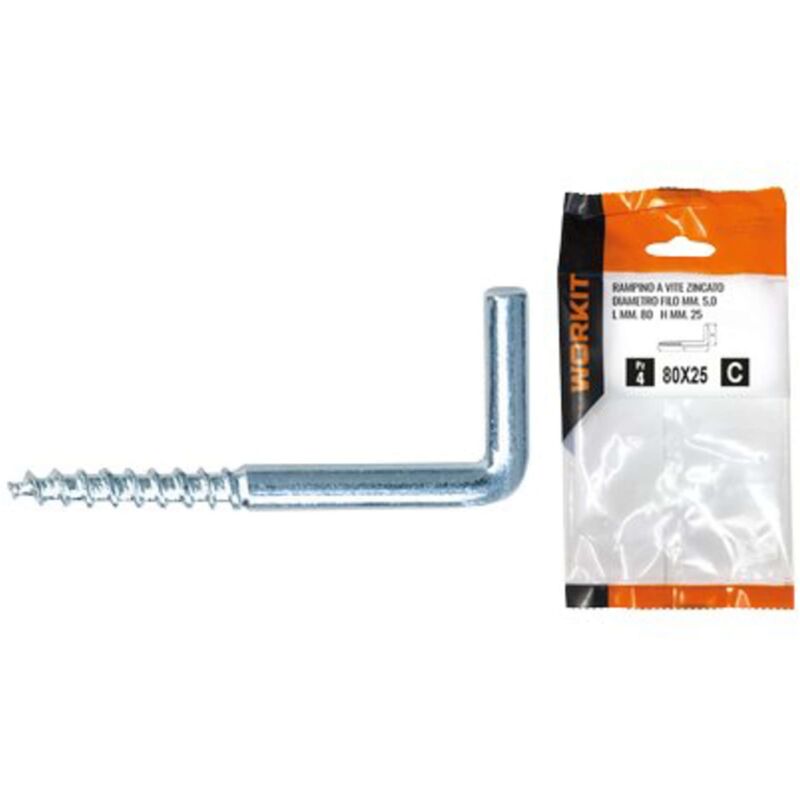 foto del prodotto rampino a vite zincato self workit mod 22x100 mm 80x25x5,0 cf pz 4 5 confezione