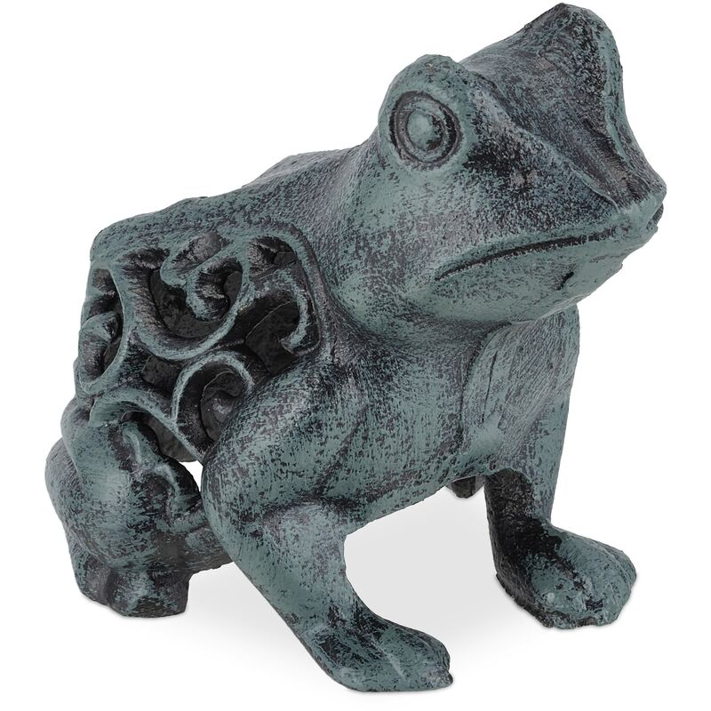 foto del prodotto rana decorativa, statua da giardino, figura in ghisa, hxlxp 10x8x11 cm, statuetta esterni e interni, verde relaxdays