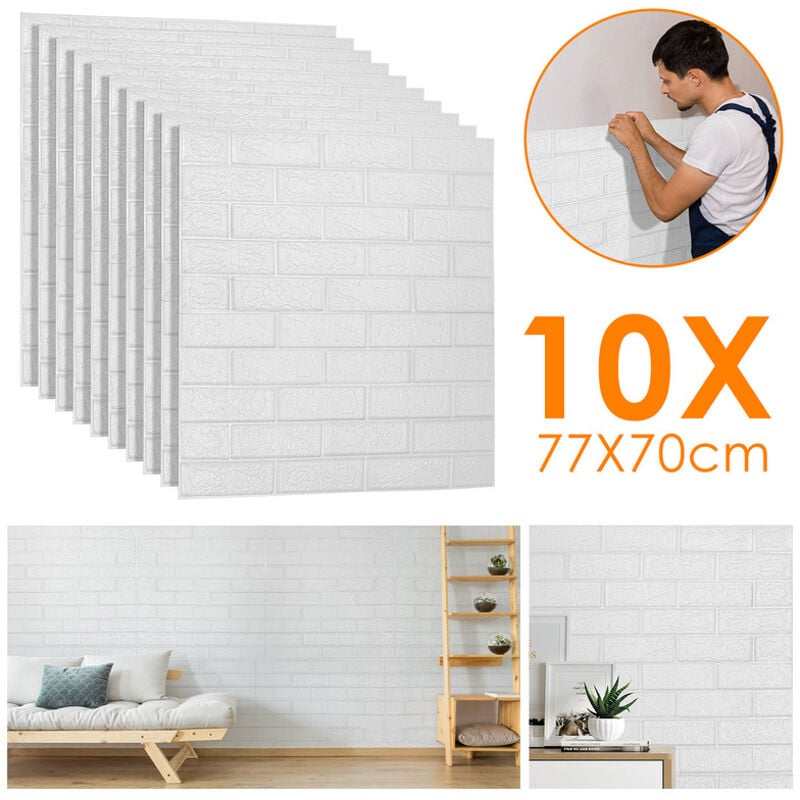 foto del prodotto randaco - 10 pezzi 70 x 77cm 3d rilievo sticker mattoni bianchi carta da parati 3d rivestimento, effetto mattone