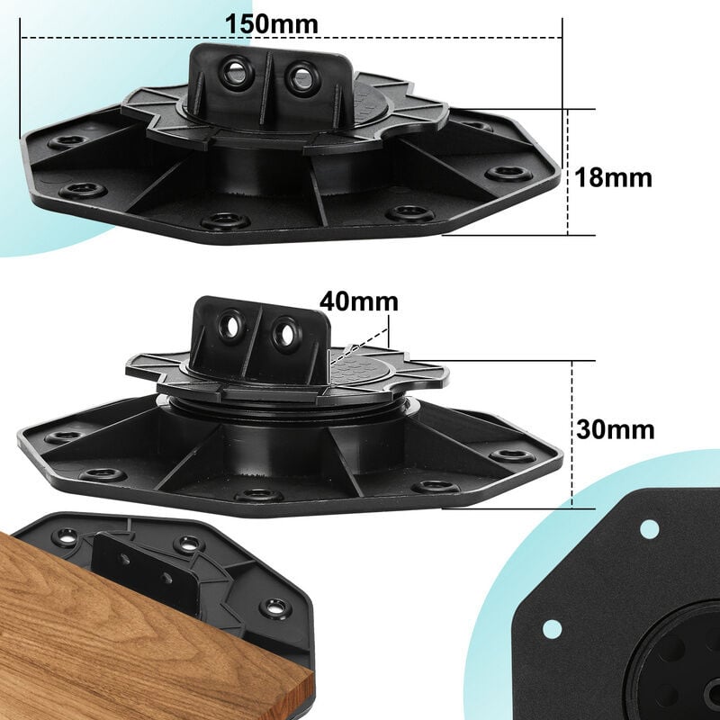 foto del prodotto randaco base di appoggio per terrazzo regolabile con piedistallo di livellamento cuscinetto base base per legno wpc 18 30 mm 50 pezzi