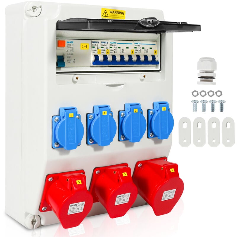 foto del prodotto randaco distributore di corrente a parete con interruttore automatico e fi, quadro di distribuzione elettrica 1x32a 2x16a 4x230v mit ls fi