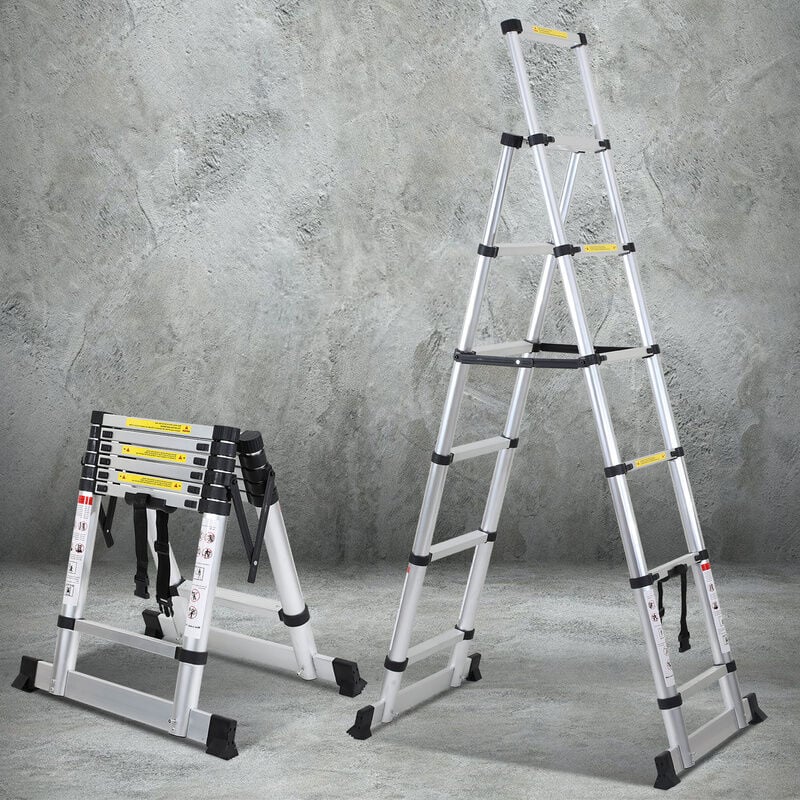 foto del prodotto randaco scala telescopica fino a 150 kg scala a gradini stabile in alluminio con trave d equilibrio 1.7m 2.0m