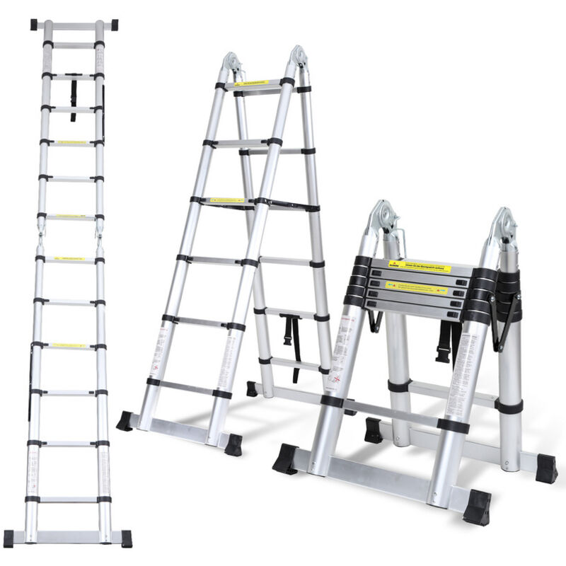 foto del prodotto randaco scala telescopica in alluminio 1,9m 1,9m silver senza gancio con stabilizzatore con ruote carico massimo 150 kg