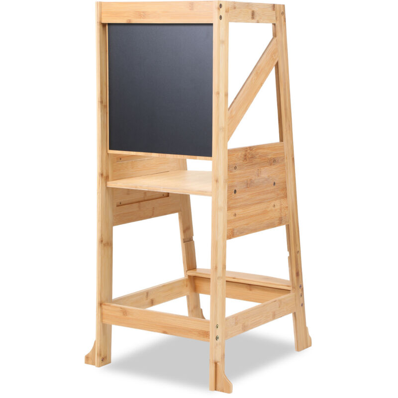foto del prodotto randaco scrivania da sgabello per lavagna learning tower gradini antiscivolo, piolo, bordi di sicurezza alti nero