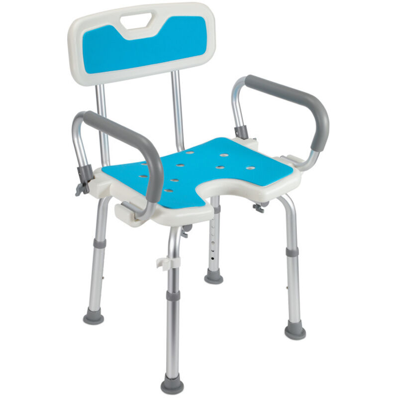 foto del prodotto randaco sedile per doccia regolabile in altezza sgabello per doccia antiscivolo carico massimo 136 kg alu hdpe bianco blu bracciolo reversibile