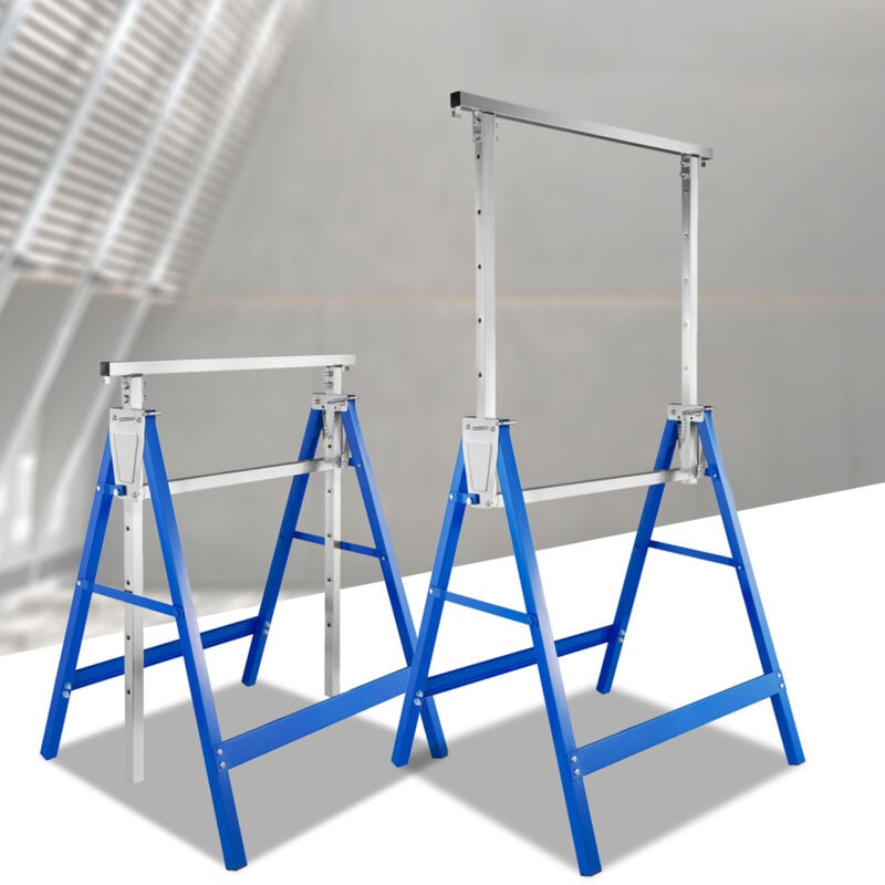 foto del prodotto randaco set di 2 cavalletti da ponteggio, altezza regolabile 80 130cm, fino a 200kg, blu, antiscivolo, cavalletti pieghevoli