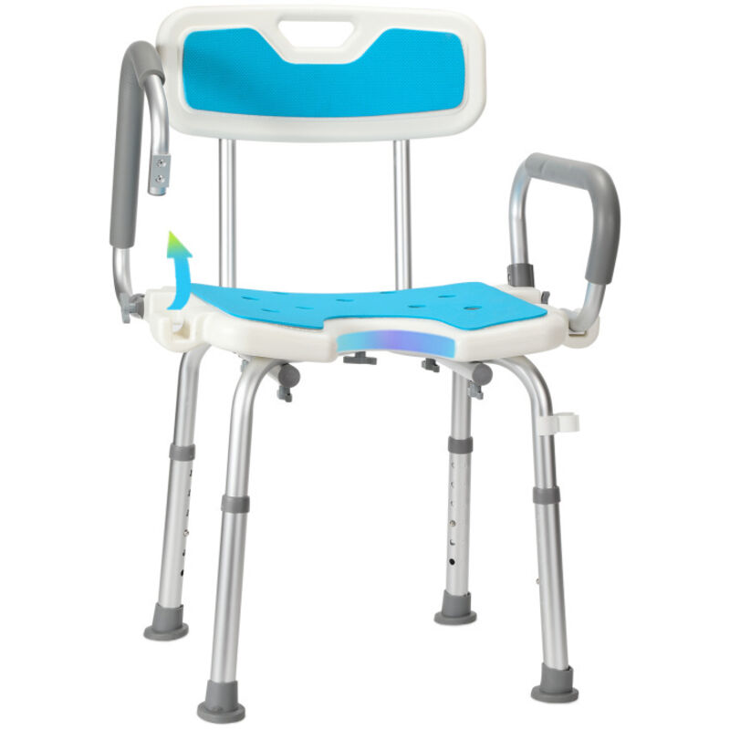 foto del prodotto randaco sgabello per doccia regolabile in altezza fino a 136 kg sgabello per bagno con braccioli e schienale bracciolo reversibilesgabello da