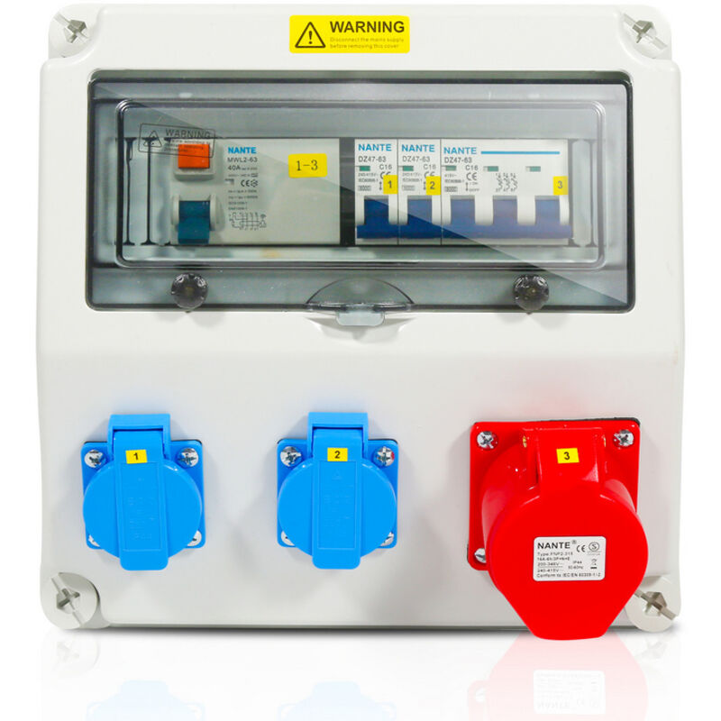immagine 0 del prodotto randaco site box distributore da parete con magnetotermico e fi, distributore elettrico da cantiere a 5 poli con 2 prese schuko e presa cee 16 a