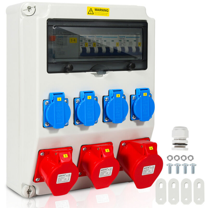 foto del prodotto randaco site box distributore da parete con magnetotermico e fi, distributore elettrico da cantiere a 5 poli con 4 prese schuko e presa cee 16 32 a