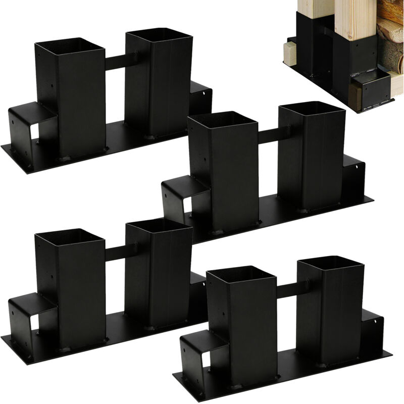 foto del prodotto randaco swanew 4x supporto per l impilamento del legno in acciaio rivestito. nero. capannone in legno fai da te per legname squadrato. deposito di