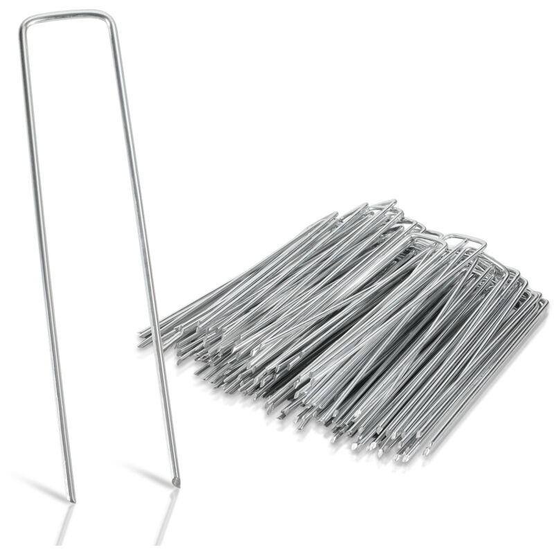foto del prodotto randaco swanew confezione da 50 picchetti di fissaggio in acciaio zincato. 2.8 mm. per teloni. pacciame da giardino. prato graffe a forma di u