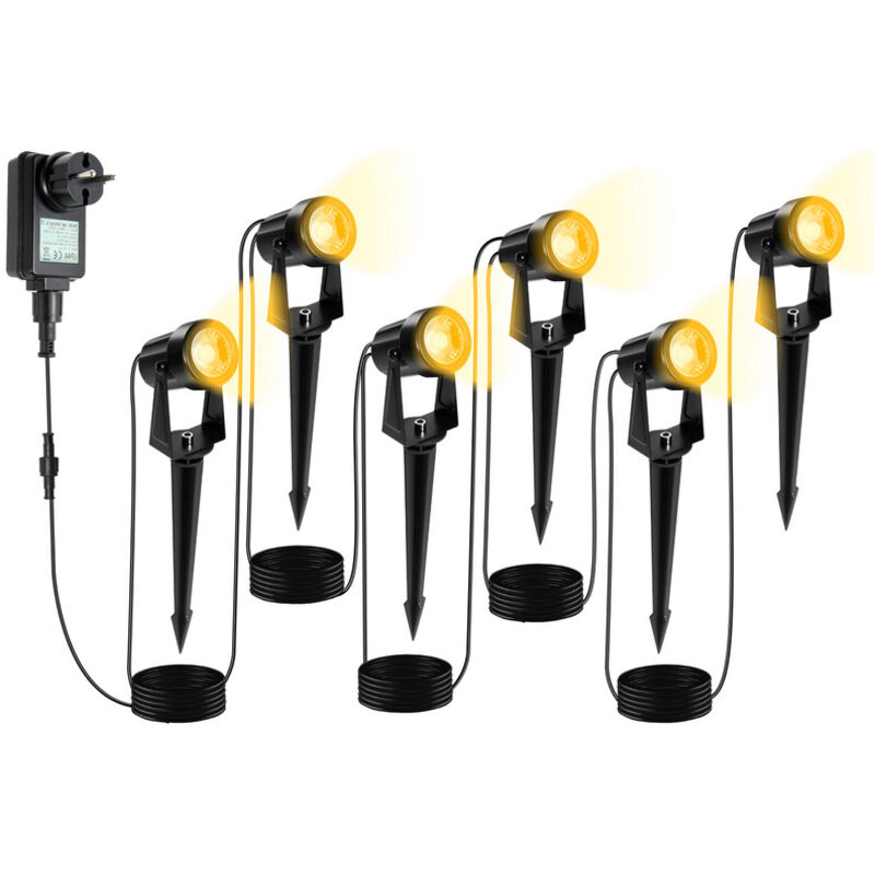 foto del prodotto randaco swanew confezione da 6 faretto da giardino a led con picchetto di terra. illuminazione da giardino con zoccolo ip65 bianco caldo