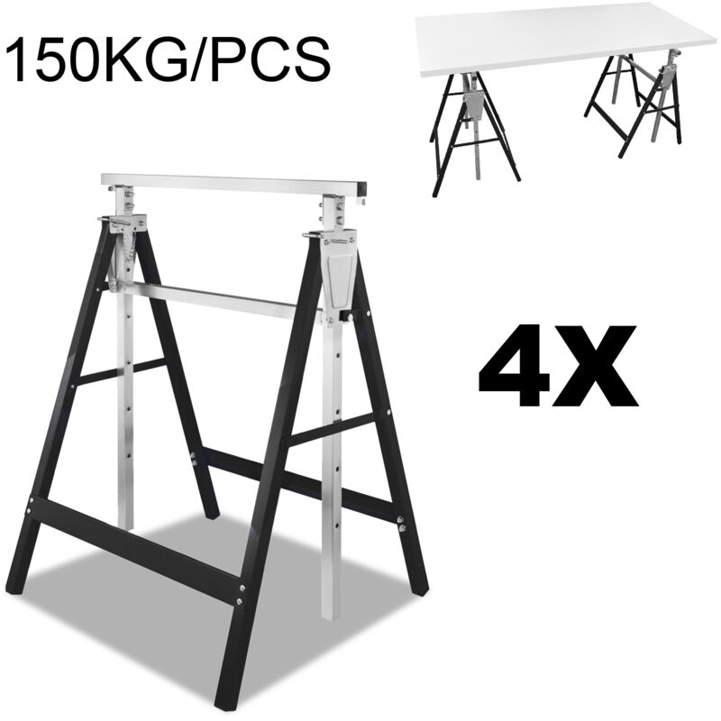 foto del prodotto randaco swanew set di 4 cavalletti telescopici. carico massimo 200 kg. altezza regolabile 80 130 cm. cavalletti per ponteggi. nero