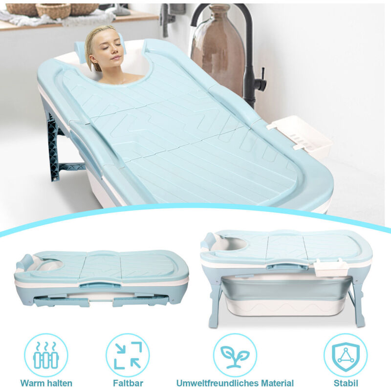 foto del prodotto randaco swanew vasca da bagno pieghevole 118 cm vasche da bagno portatili per adulti con coperchio. ripiano e corrimano vasca da bagno portatile