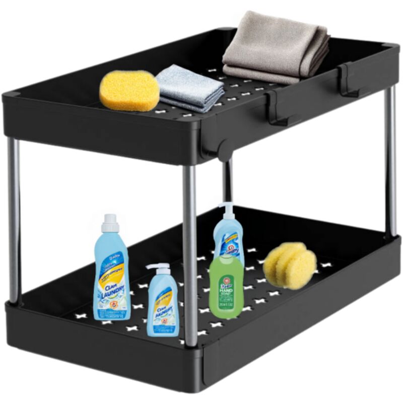 foto del prodotto rangement sous evier tag re cuisine noir 2 niveaux