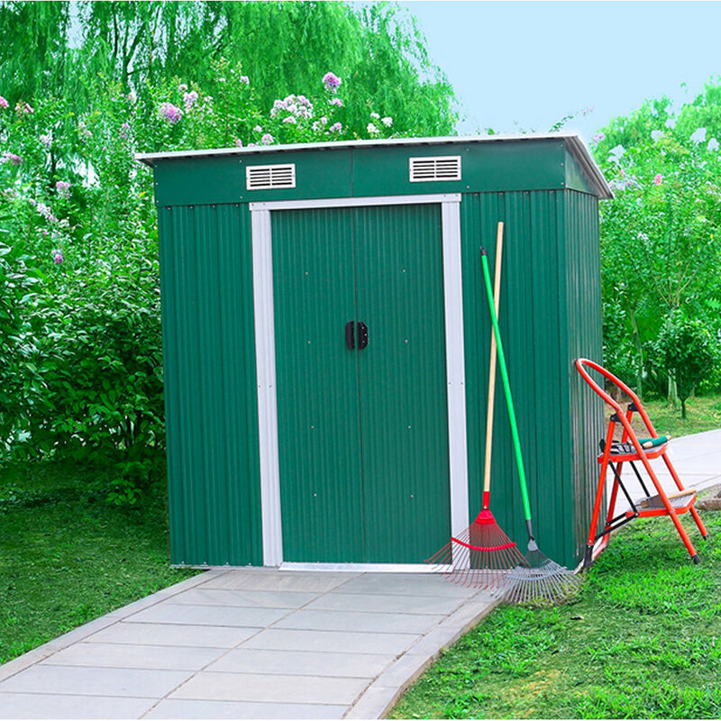 foto del prodotto ranieri casetta box da giardino verde in lamiera per deposito attrezzi 194x121x182 cm