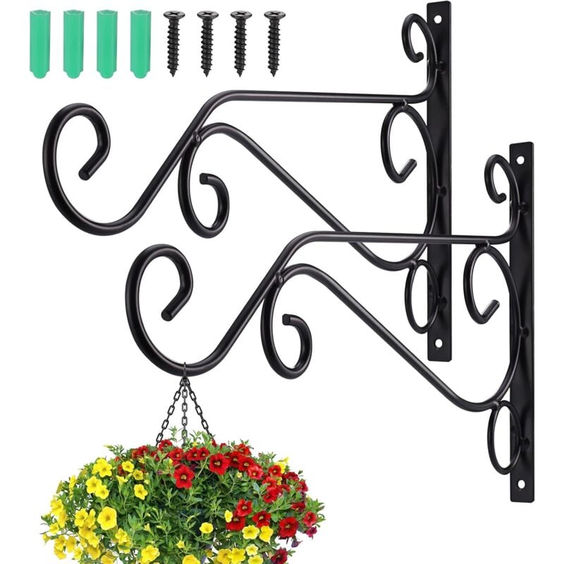 foto del prodotto rapanda 2 ganci in ferro battuto per piante sospese, robusti ed eleganti, per balcone, giardino, vaso di fiori, decorazione leggera