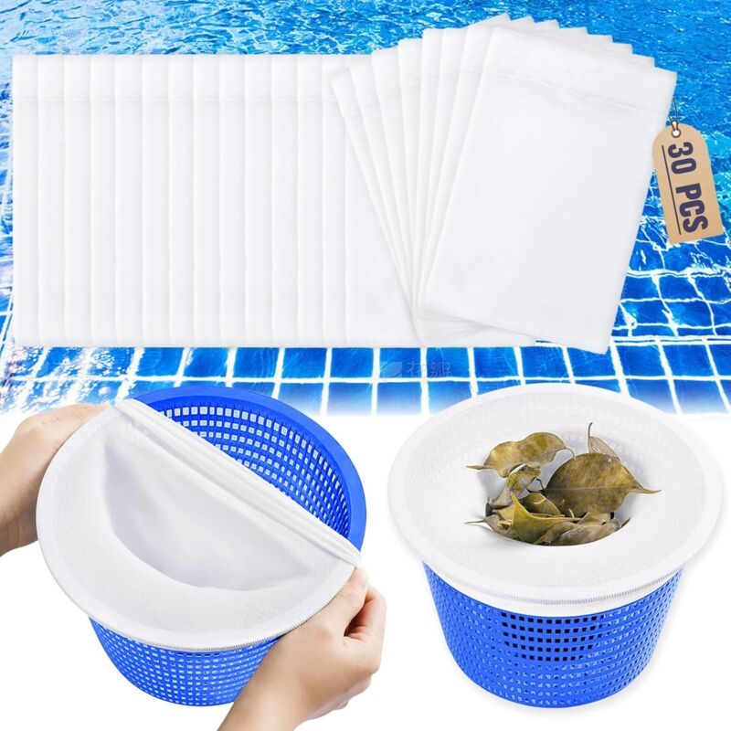foto del prodotto rapanda 30 pezzi di calzini per skimmer da piscina, calzini riutilizzabili per filtro da piscina, calzini per skimmer da piscina, accessori per